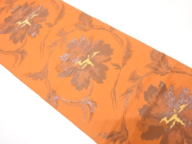 JAPANESE KIMONO / ANTIQUE FUKURO OBI / SILK / WOVEN FLORAL PLANTS